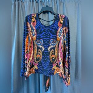 Women's Sexy Vibrant Paisley Long Sleeve Backless Top Sz. M